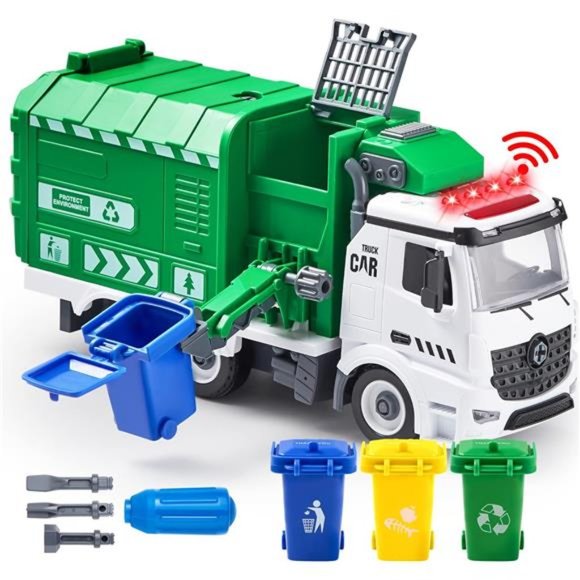 Recycling Garbage Truck Toy, Kids DIY Assembly Friction Powered Side-Dump Toy